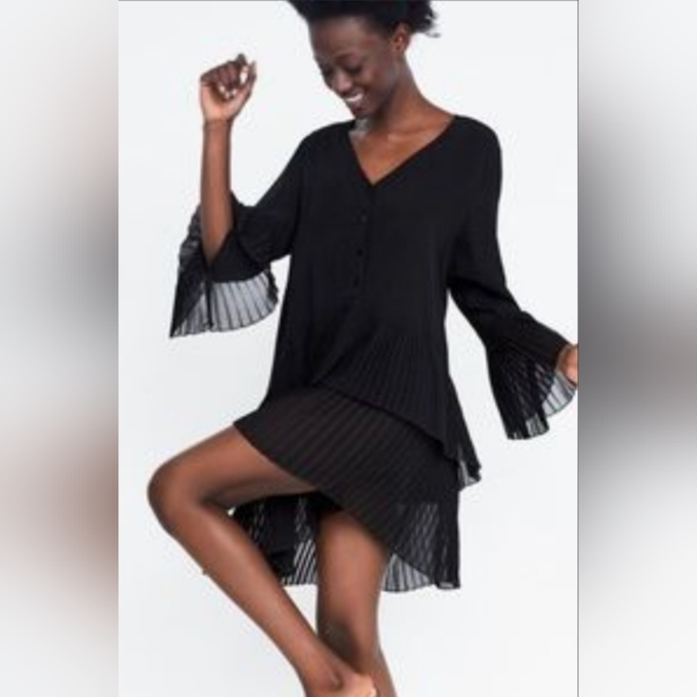 Zara, Black, Pleated, Women's Dress, Size XS